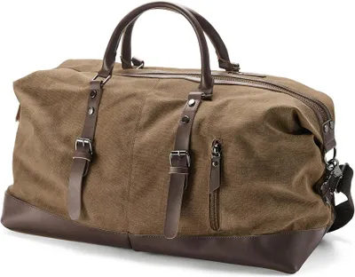 Produktbild von Reisetasche Herren | 40L Duffel Bag aus Canvas & braunem Leder | Dänisches Design | Weekender Sporttasche für Reisen, Freizeit & Fitness