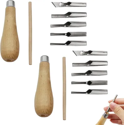 Productafbeelding van Hout - Set van 2 - Linoleum-snijgereedschap - Houtbewerkingssculpgereedschap voor houtbewerking - Beeldhouwwerk - Linolsnijden
