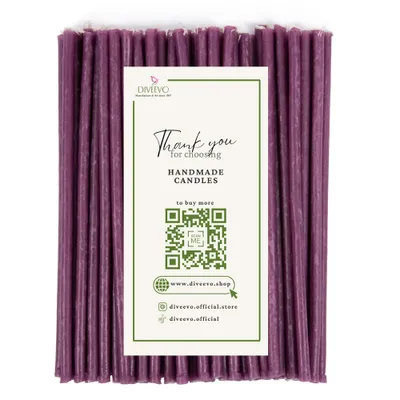 Produktbild von 50 Stk Lila reine Bienenwachskerzen für Rituale, Meditation, Deko, biegsam, tropffrei, violett 16 cm, Nr.140
