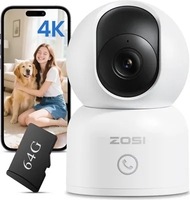 Produktbild von ZOSI 4K PTZ Überwachungskamera Innen WLAN mit 64GB Karte, 2,4/5Ghz WiFi, Personen-/Haustiererkennung & Verfolgung, One-Touch-Call, C518
