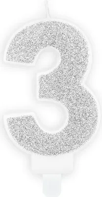Produktbild von Kerze Zahl „3“ Silber Glitzer