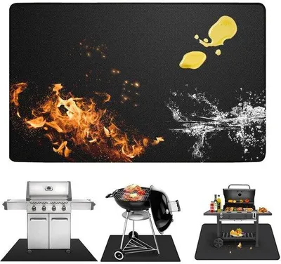 Immagine prodotto di Grillmat 100x150 cm - Protezione del pavimento - Resistente al calore fino a 1800°F - Sottofondo ignifugo - Barbecue a gas e a carbonella - Pozzo del fuoco
