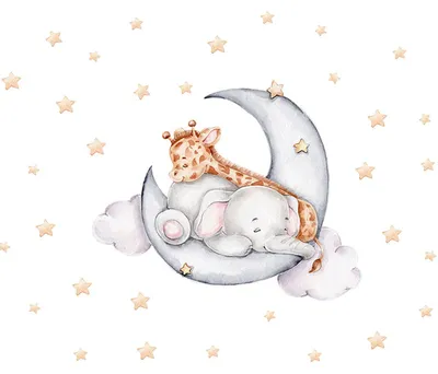 Image de Autocollants muraux Animaux - Girafe/Éléphant - Décoration pour chambre d'enfant - Décoration murale - PVC - 80 x 64 cm - Autocollant mural