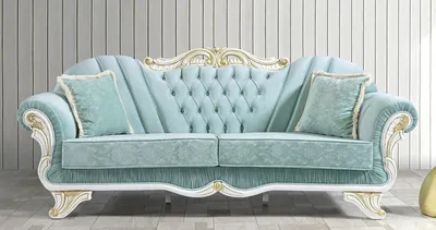Produktbild von Casa Padrino Barock Wohnzimmer Sofa mit Glitzersteinen Hellgrün / Weiß / Gold 235 x 87 x H. 102 cm - Edle Wohnzimmer Möbel im Barockstil