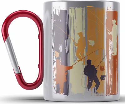 Produktbild von Trendation - Angler Edelstahl Tasse Karabiner Geschenk Männer Grafik Lustig für Fischer Geschenkidee Angeln Becher (Rot)