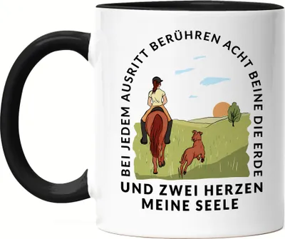 Produktbild von Ausritt Tasse Schwarz Hunde Pferde Tiere Tierliebhaber Pferdeliebhaber Reiterin Reiten Pony Hobbie Freiheit Seele