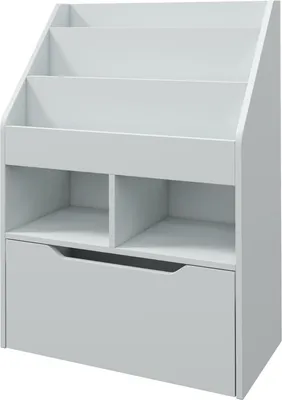 Image de Fortuna Lai Bibliothèque pour enfants Étagère pour enfants avec tiroir, 3 compartiments de rangement et 2 compartiments ouverts, étagère de rangement pour chambre d'enfant, salle de jeux, gris, 60 x 29,9 x 90 cm