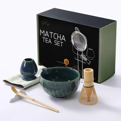 Matcha-Set, 7-teilig, mit Sieb, Schale, Bambuslöffel und Halter