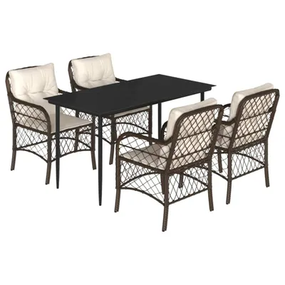Produktbild von vidaXL 5-tlg. Garten-Essgruppe mit Kissen Braun Poly Rattan