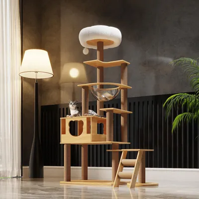Immagine prodotto di Albero per gatti grande, con capsula spaziale e piattaforme rivestite in peluche