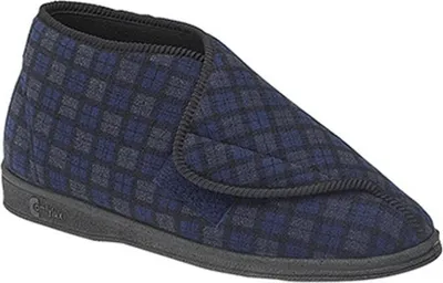 Produktbild von Comfylux Herren James Hausschuhe mit Klettverschluss, kariert DF813 (40 EU) (Marineblau)