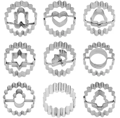 Produktbild von Weihnachtsplätzchenausstecher-Set, 9-teiliges Weihnachtsplätzchenausstecher-Set, Mini-Linzer-Ausstecher-Set aus Edelstahl, kleine Ausstecher zum Backen von Fondanttorten