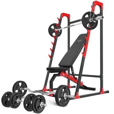 Image de Marbo Sport ensemble MH8_125KG_KIER_G | banc de musculation réglable des deux côtés + support pour haltères longs + ensemble barres d'haltères/disques d'haltères 83 kg