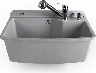 Produktbild von SIGO Waschbecken Grau Wasserhahn mit ausziehbarem Schlauch Seifenspender