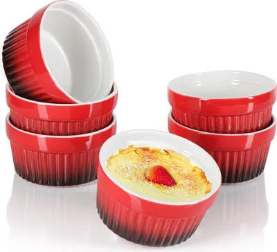 Produktbild von com-four® 6x Ragout Fin Schale - Ofenfeste Förmchen in rot - Creme Brulee Schälchen - Dessertschale mit je 185 ml