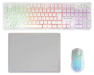 Zdjęcie produktu dla Mars Gaming MCPWXWUS, Bezprzewodowy, RF Bezprzewodowy + USB, Membranowa, QWERTY, RGB LED, Biały