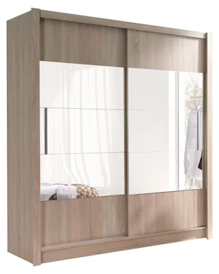 Productafbeelding van Kledingkast ROME met 2 schuifdeuren en spiegel 180x200x62 sonoma eik
