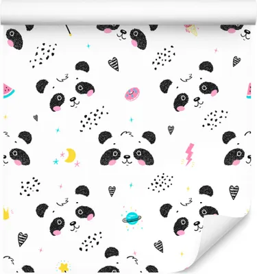 Produktbild von 10m VLIES TAPETE Rolle Kinderzimmer Pandas Himmel Monde Sterne Herzen XXL