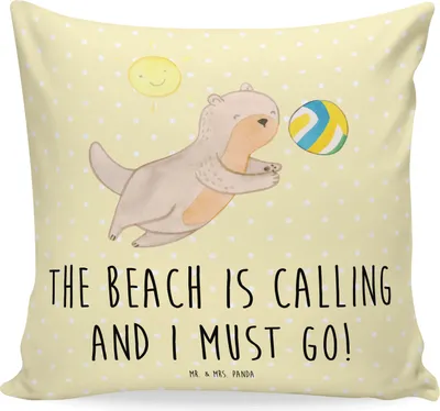 Produktbild von Mr. & Mrs. Panda Dekokissen Sommer Meer Strand - Gelb Pastell - Geschenk, Küstenurlaub, Kissen 40x40, für sofa, Farben, Natur, Strandurlaub, Polster, Herbst, Küste, am