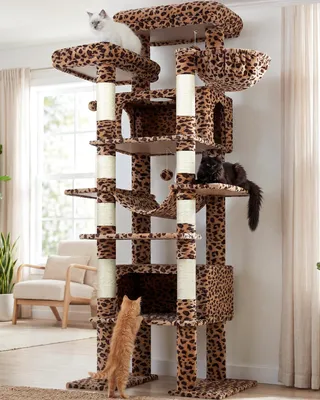 Produktbild von Katzenbaum - Höhe 213 cm - 2 große Katzenhäuser - Gepolsterte Plattformen - Stabile Katzenturm