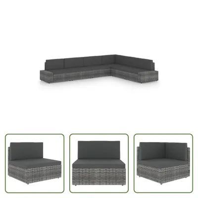 Produktbild von The Living Store 6-tlg. Garten-Lounge-Set mit Kissen Grau Poly Rattan