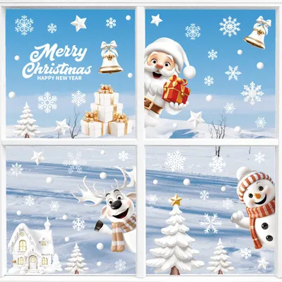 Produktbild von Fensterbilder Weihnachten Fensterdeko Selbstklebend - 9 Blätter Statische Fenstersticker Weihnachten mit Schneeflocken