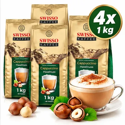 Imagen del producto de SWISSO KAFFEE Cappuccino Avellana 4 kg (4x1 kg) Bebida Instantánea de Café en Polvo
