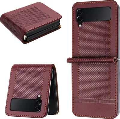 Produktbild von Handyhülle für Samsung Galaxy Z Flip 4 5G Leder Flip Klappbare Schutzhülle mit Standfunktion Dunkelrot