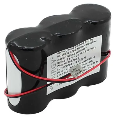 Productafbeelding van NiMH-accu voor noodverlichting, 3,6V, 1800mAh, type F1x3 (Sub-C), met 200mm kabel en connector, vervangt Willing Wi200552