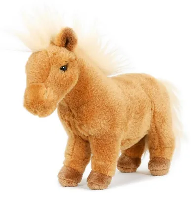 Image de Poney/cheval en peluche de 23 cm, rembourré de billes, marron, à partir de 0 mois