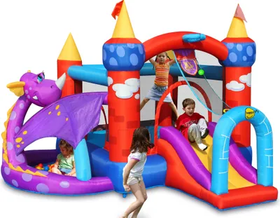 Obrázok produktu pre Skákací hrad Happy Hop Dragon 3,5 m x 3,5 m. Výška 2,5 m. 11,5 m2. Vrátane dúchadla, loptičiek do hradu a príslušenstva.