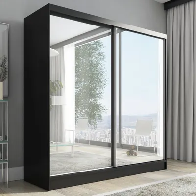 Produktbild von Schwebetürenschrank, 2-türig Schrank mit Spiegel  IVAR 200 cm (Schwarz)