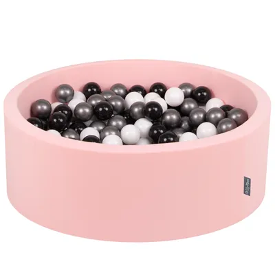 Obrázek produktu pro KiddyMoon 90x30cm/300 míčků ∅ 7cm Kulatý Suchý Bazén s míčky Certifikováno vyrobeno v EU, Světle Růžová: Bílá/Černá/Stříbrná