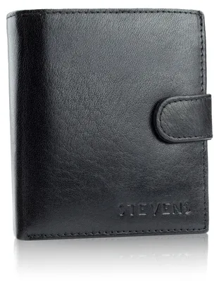Zdjęcie produktu dla STEVENS portfel męski pionowy skóra naturalna czarny RFID 12x10,5 cm z zatrzaskiem