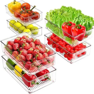 Image de Boîtes de rangement transparentes pour réfrigérateur, lot de 6, empilables