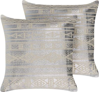 BELIANI 2 poduszki srebrne bawełniane 50 x 50 cm nadruk geometryczny wzór metaloczna poszewka