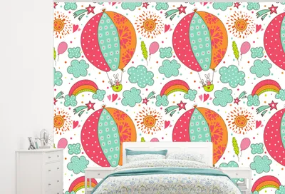 Produktbild von MuchoWow® Fototapete für Wohnzimmer oder Schlafzimmer Wandtapete Vinyl Motivtapete Kaninchen - Schnittmuster - Baby - 275x220 cm - Gemustert