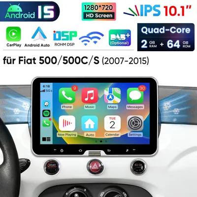 Obrázek produktu pro Carplay 10" Android 15 autorádio pro FIAT 500 2007-2015 GPS navigace WIFI RDS DSP DAB+ BT SWC USB 2 GB+64 GB