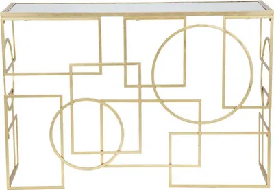 Image de Table console rectangulaire d'entrée en métal doré 120x41cm avec plateau miroir Marie