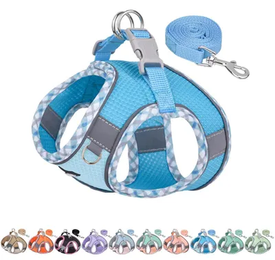 Image de Harnais et laisse pour chien, anti-traction, réglable, rembourré, réfléchissant, couleur bleu, taille S