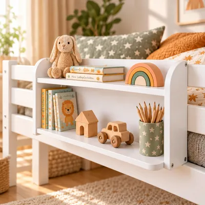 Produktbild von Homestyle4u Hochbett Zubehör für Kinder Einhängeregal Hängeregal Bettorganizer Weiß Regal Holz 2 Ablagen