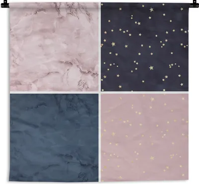 Produktbild von MuchoWow® Wandteppich Wandbehang Marmor - Sterne - Rosa - Blau 150x150 cm Tapisserie Dekoration Wandtuch - Wohnaccessoires - Modernes
