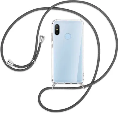 Produktbild von Handykette Backcover-Schutzhülle mit Band (Metall silberfarben) für Xiaomi Mi A2 Lite - dunkelgrau