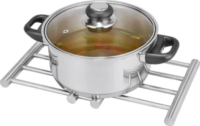Obrázok produktu pre axentia trivet sivá, rozťahovací trivet na panvicu, trivet z ľahko udržiavateľnej nehrdzavejúcej ocele, žiaruvzdorný trivet na hrnce a panvice