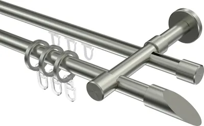 Produktbild von Interdeco Rundrohr-Innenlaufstange / Gardinenstange (Kombination) Edelstahl-Optik, Typ Sinux Santoni (Schräge), 16 mm Ø 2-läufig, 100 cm