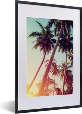 Produktbild von MuchoWow® Gerahmtes Poster Palme - Sommer - Retro - Sonne 40x60 cm - Poster mit Schwarzem Bilderrahmen Wandposter Rahmen Foto Bilder - Poster in Rahmen