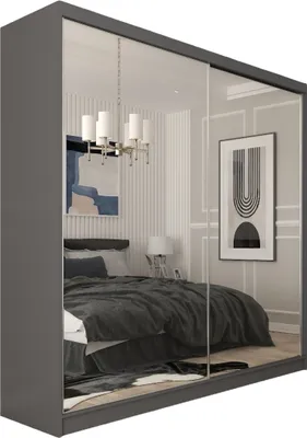 Image de Armoire Darix de 200 cm avec miroir, 2 portes coulissantes (couleur : graphite)
