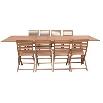 Image de Ensemble de jardin pour manger pour 8 à 12 personnes - Table extensible 200/250/300 x 100 cm + 6 chaises - bois d'eucalyptus