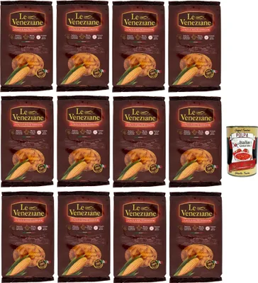 Produktbild von Le Veneziane Pasta di Mais Eliche, senza glutine,100% italienische Maisnudeln, glutenfrei. gluten free 12x 250g + Italian Gourmet polpa 400g