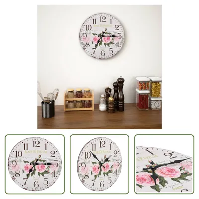 Image de The Living Store Horloge murale vintage Fleurs 30 cm